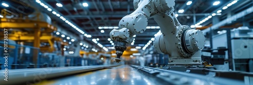 automated industrial robot arm in manufacturing factory warehouse photo