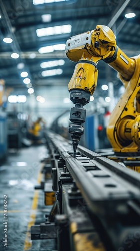automated robot arm on production line in industial factory photo