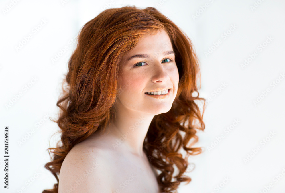 Beautiful young redhead woman with freckles portrait Beautiful young redhead woman with freckles portrait