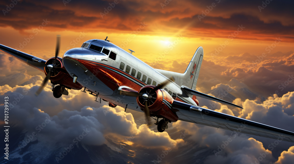airplane soaring through the boundless sky. Generative AI airplane soaring through the boundless sky. Generative AI
