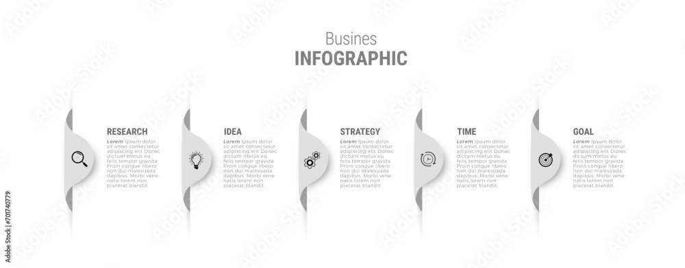 Business infographic template design icons 5 options or steps - obrazy, fototapety, plakaty 
