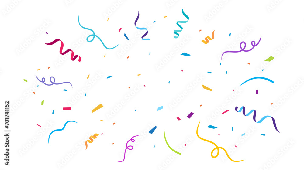 Celebration confetti background, vector, congratulations confetti, isolated on white, colorful confetti explosion, streamers, clipart for Carnival, Holiday, Christmas, New year, sale, birthday, party - obrazy, fototapety, plakaty 