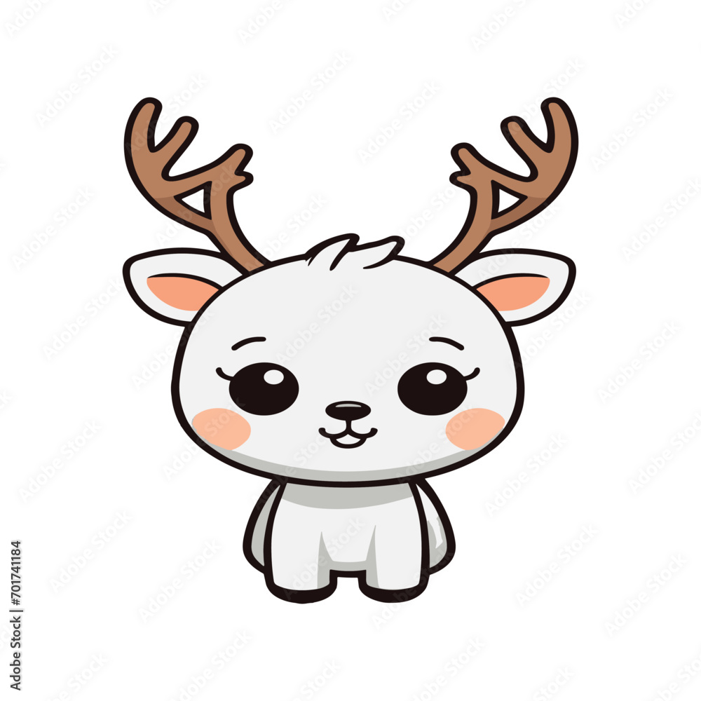 Vector cartoon style cute little white deer Vector cartoon style cute little white deer