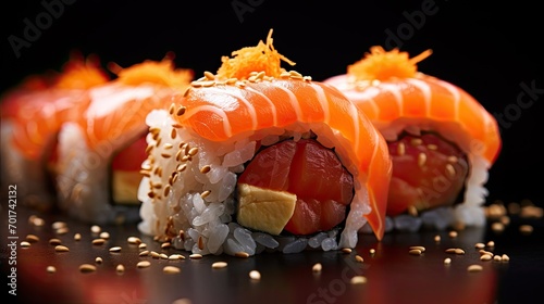 Close-up photography of a sushi. Japanese food banner. Sushi advertisement