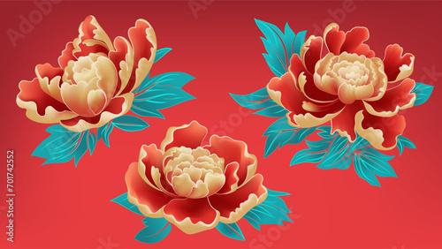 Wallpaper Mural Spring Festival vector hand painted rich peony flower collection Torontodigital.ca