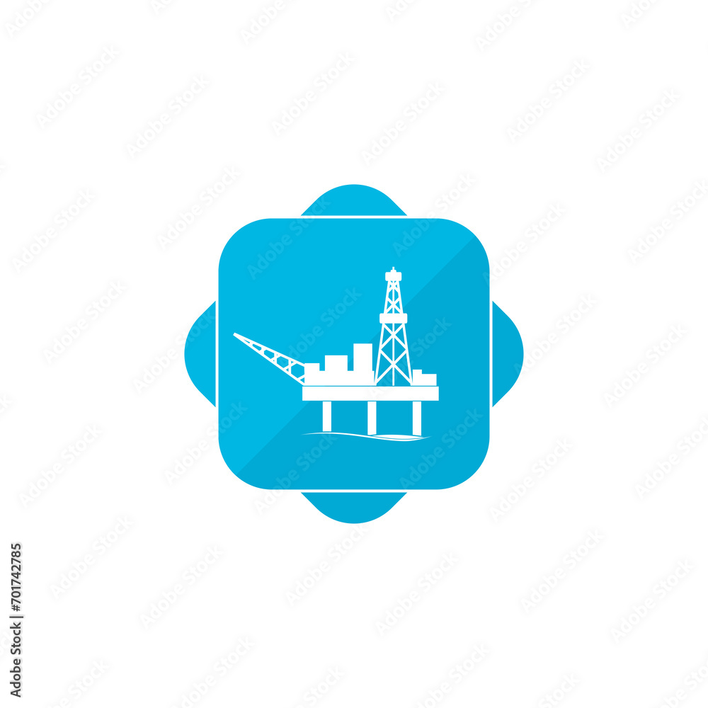 Oil platform blue square button icon isolated on transparent background