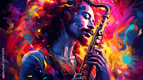 Musician portrait saxophone colorful background