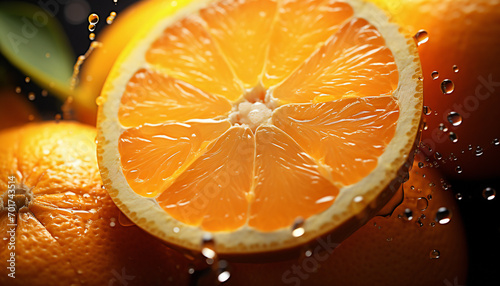 Recreation of drops water around a orange slice