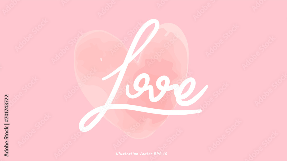 Love with heart in Valentine's Day ,hand lettering on white background , Flat Modern design , illustration Vector EPS 10