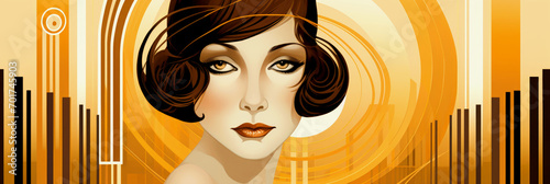 art deco woman banner design. retro 20's illustration. AI generated