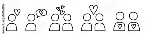 Loving couple icons. Hand-drawn icons of people in love. Vector