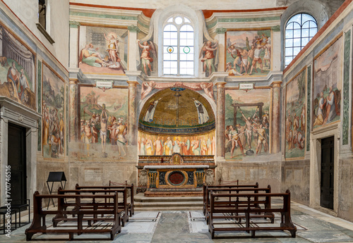 View of main altar in Santo Stefano Rotondo al Celio Basilica in Rome  photo