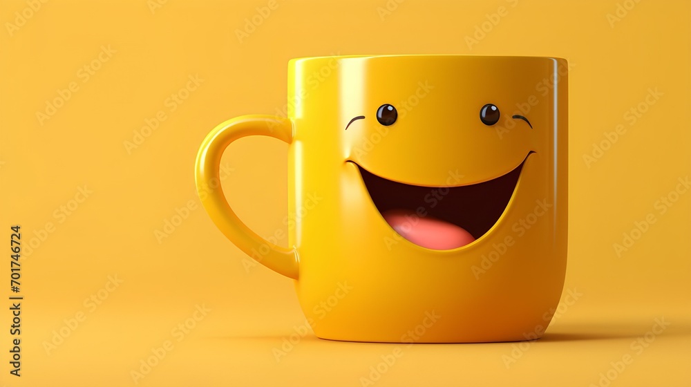 Cup with a smiley face on a yellow background. Cup with a smiley face on a yellow background.
