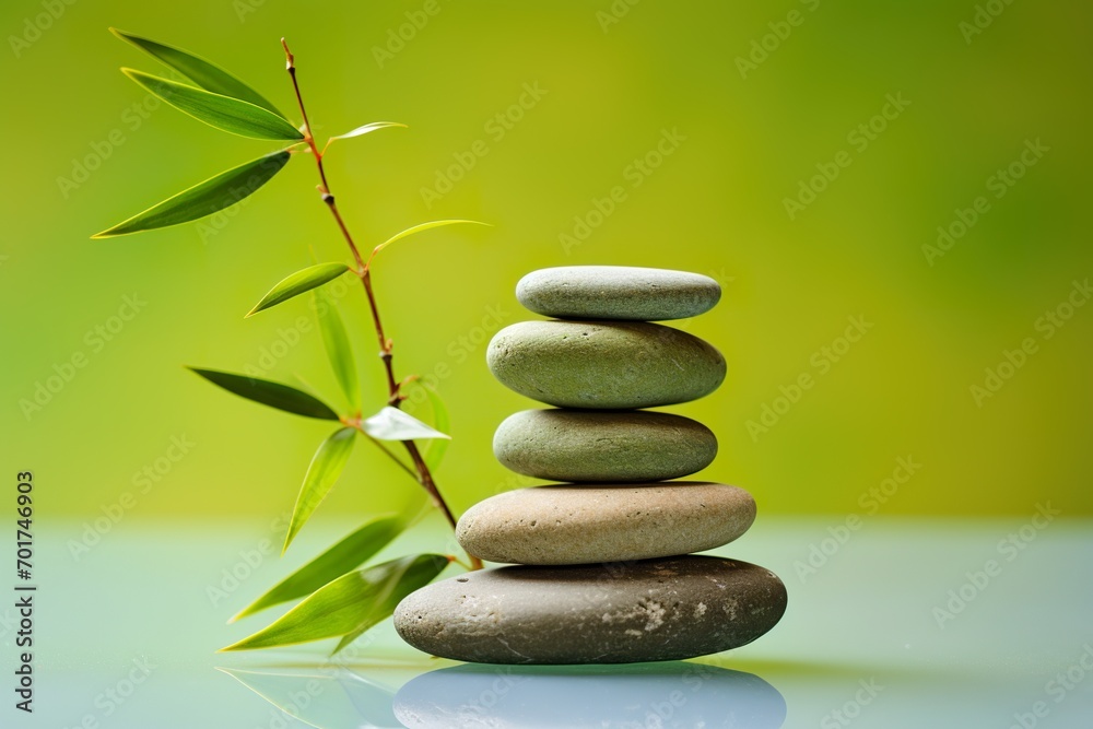 perfectly balanced stacked stones set against a light green background perfectly balanced stacked stones set against a light green background