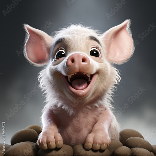 Pig Portraite of Happy surprised funny Animal head peeking Pixar Style 3D render Illustration