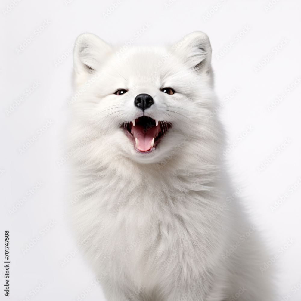 Arctic Fox  Portraite of Happy surprised funny Animal head peeking Pixar Style 3D render Illustration