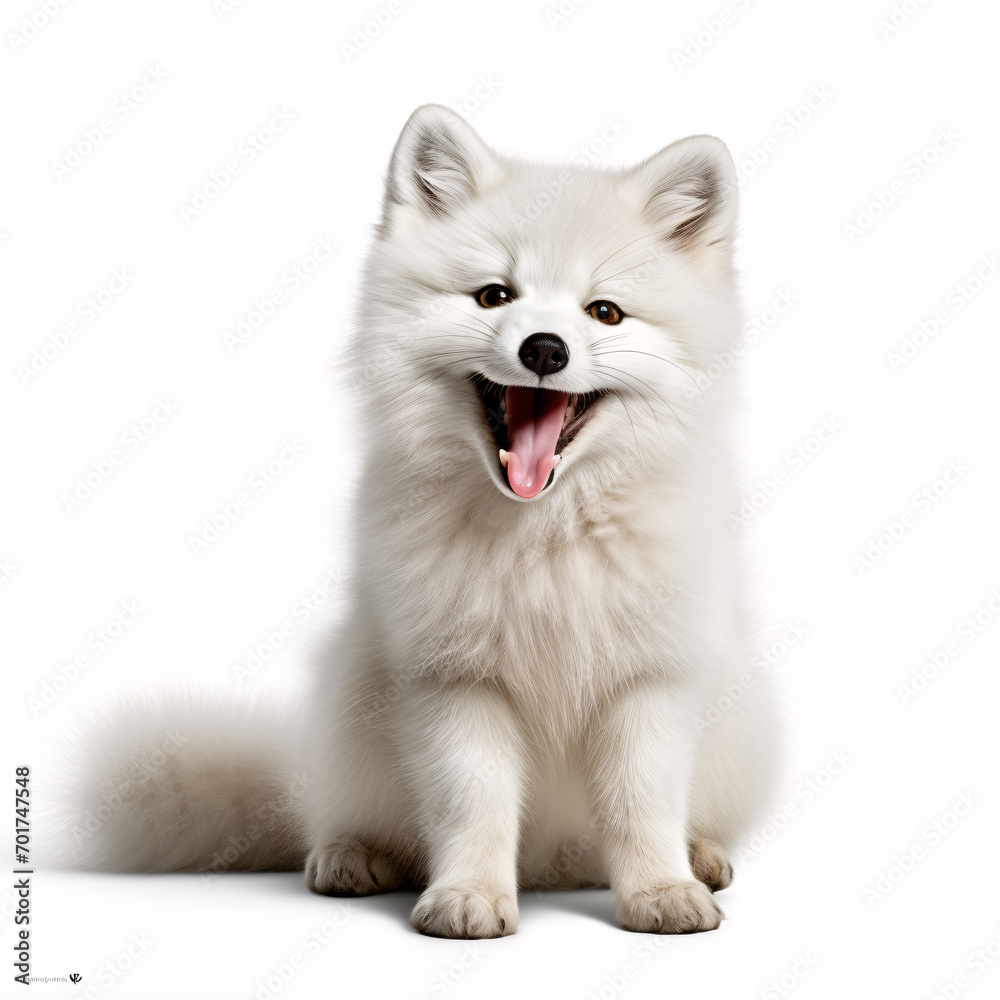 Arctic Fox  Portraite of Happy surprised funny Animal head peeking Pixar Style 3D render Illustration