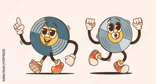 Vinyl Disks Characters In Retro Cartoon Style. Vibrant, Whimsical Figures, Embodying Classic Audio Personages, Vector