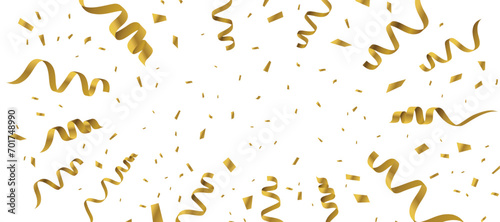 Confetti vector banner background, gold Confetti serpentine ribbons, clipart, isolated on white for birthday banner, new year, party, carnival, Christmas, holiday, anniversary & graduation celebration