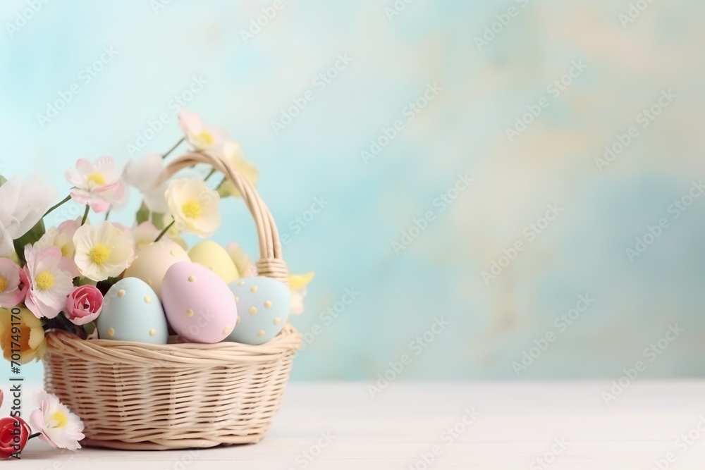 array of Easter decorations and a charmingly adorned basket
