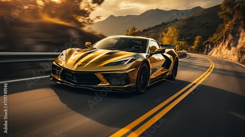 the view of a sports car in the afternoon on the road is so beautiful, background, wallpaper photo