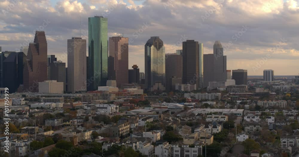 Establishing aerial shot of Houston, Texas on a beautiful cloudy day Establishing aerial shot of Houston, Texas on a beautiful cloudy day