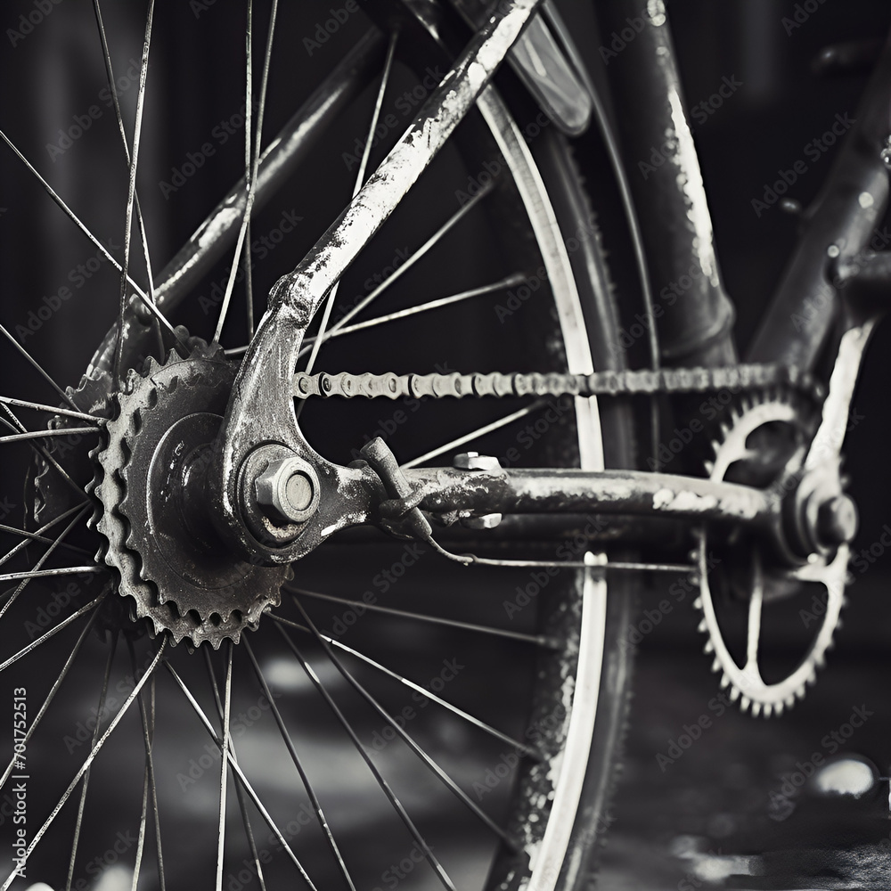 Old bicycle wheel close up black and white Old bicycle wheel close up black and white