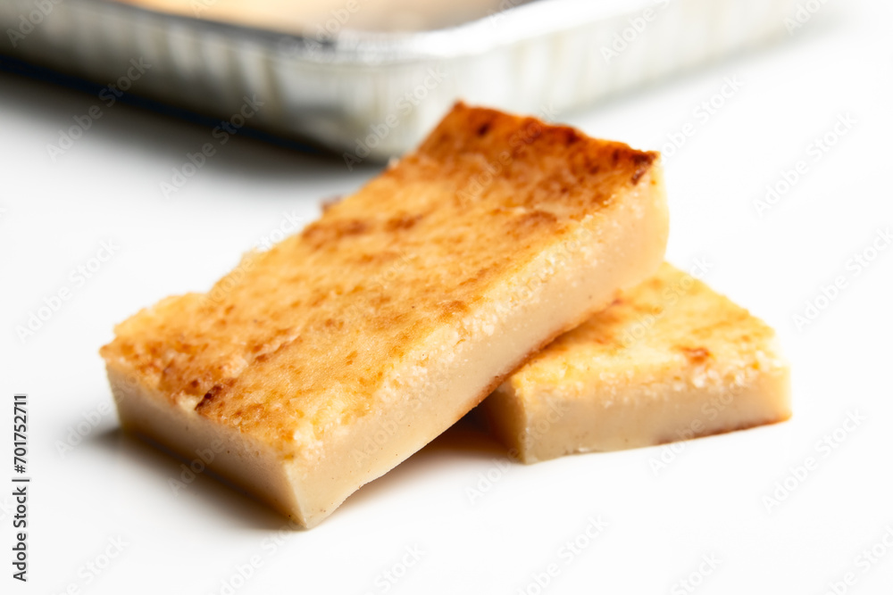 Quesada pasiega typical sweet dessert from Cantabria isolated on balcony background Quesada pasiega typical sweet dessert from Cantabria isolated on balcony background