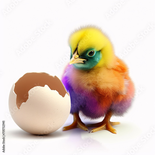 Rainbow baby chick hatched from an egg. Concept of LGBTQ 