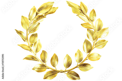 Golden leaf laurel wreath isolated on white transparent background, png