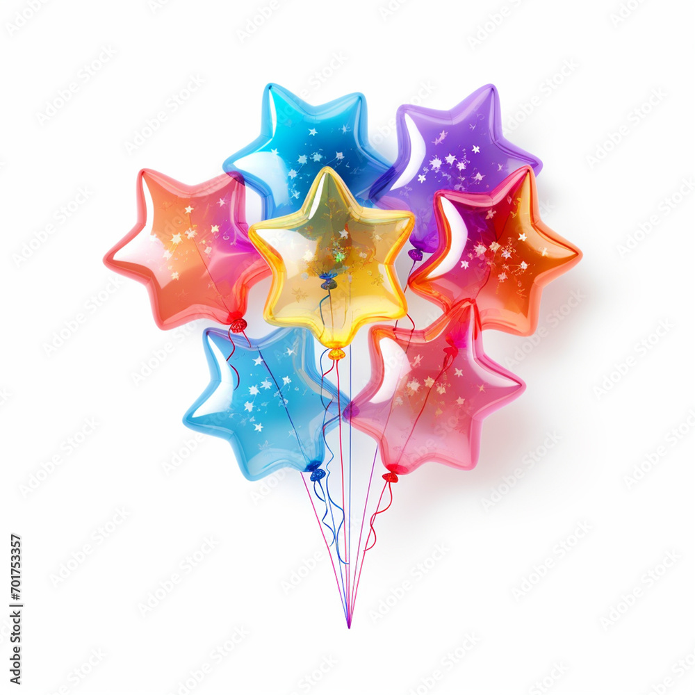 Obraz premium Bunch of colorful star shaped balloons on isolated white background - ai generative