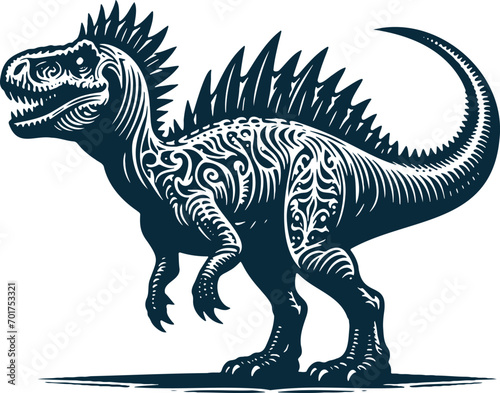 Vector silhouette of a dinosaur sketch on a light background illustration