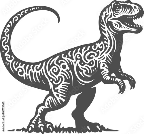 Vector silhouette of a dinosaur sketch as a stencil on a light background illustration