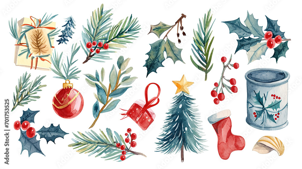 Christmas toys in watercolor style Christmas toys in watercolor style