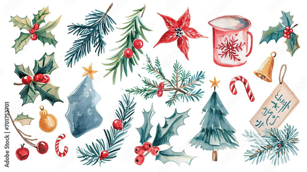 Christmas toys in watercolor style Christmas toys in watercolor style