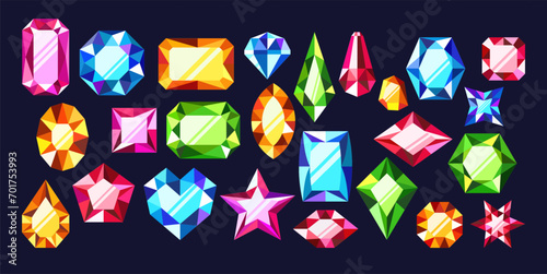 Gemstone Game Assets, Exquisite 2d Jewels, Featuring Vibrant Colors, Brilliant Facets And Intricate Designs, Vector Set