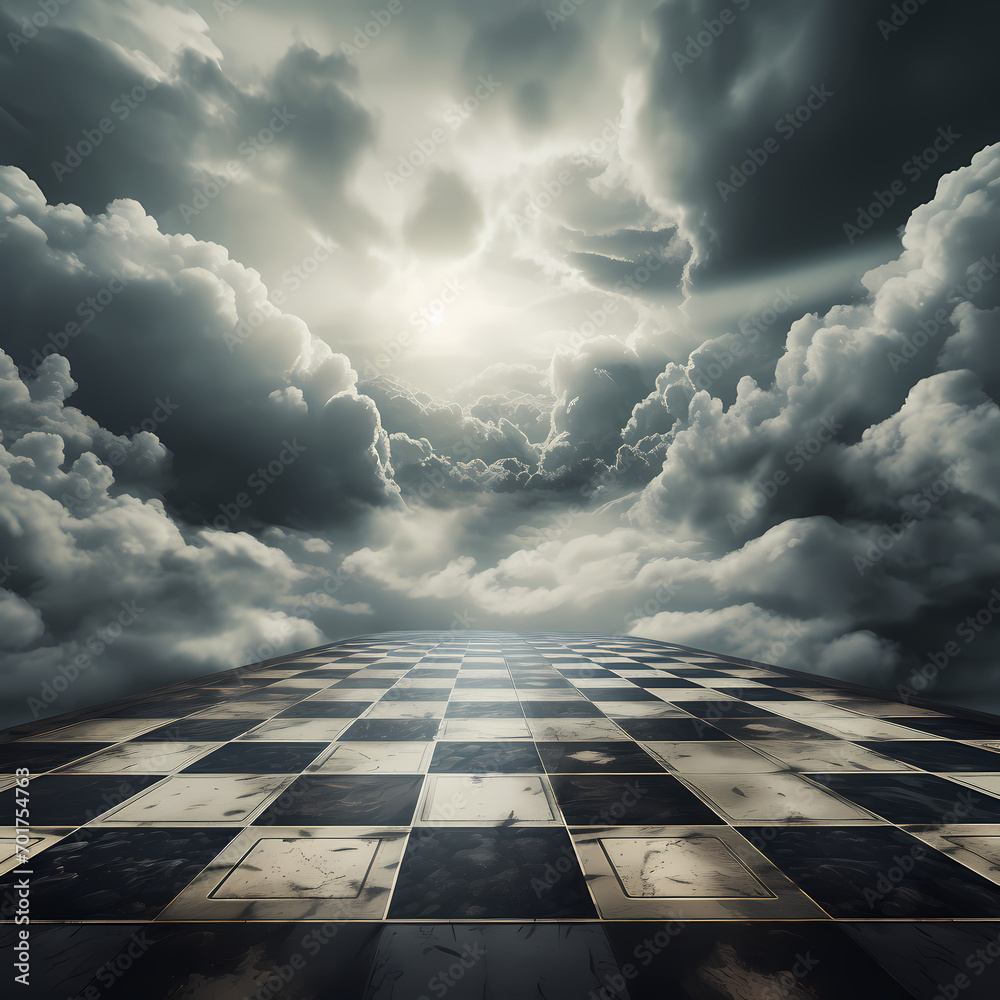 Giant robotic chessboard in the clouds.