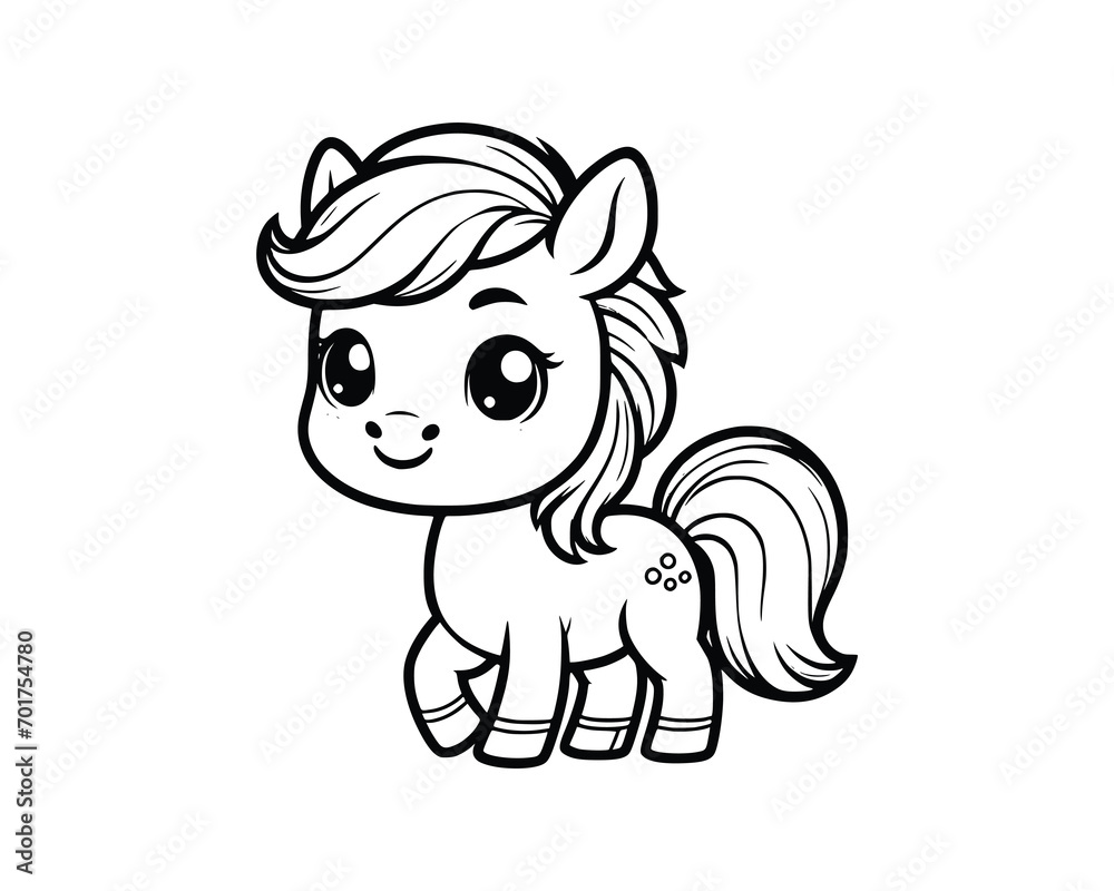 Cute Cartoon of horse coloring book. outline line art. Printable Design. isolated white background