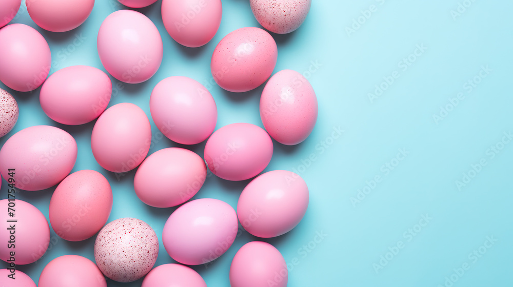 Colorful easter eggs on blue background. Top view with copy space
Colorful easter eggs on blue background. Top view with copy space
