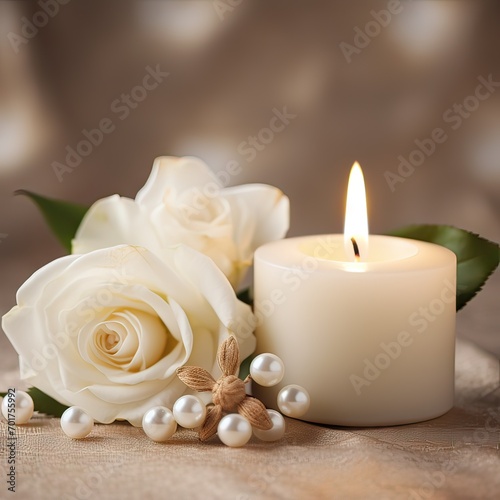 beautiful candles on a beige background, a state of peace and serenity