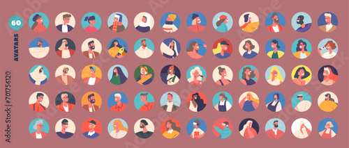 Diverse People Avatar Set. Collection Of Varied Adult, Mature and Kids. People Of Different Ages, Ethnicities And Styles