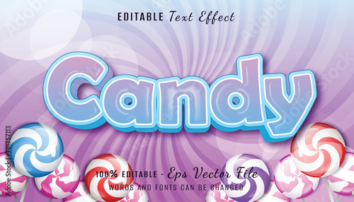 candy 3d text effect design with lolipop background
