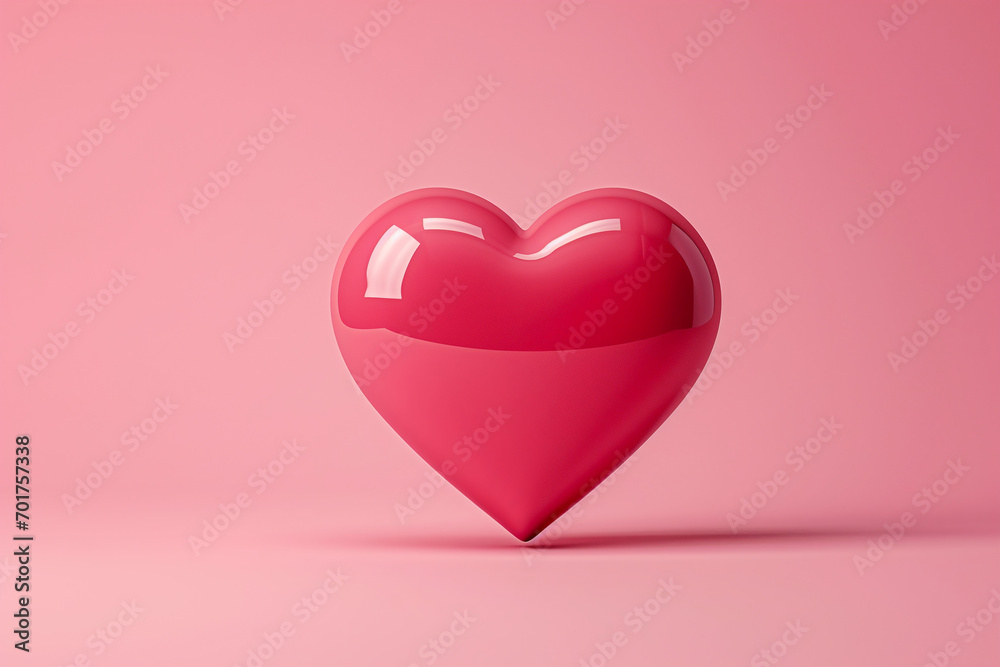 dark pink and shiny 3D heart on a pink background  and empty space for message.