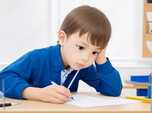 child drawing with pencils and thinking 