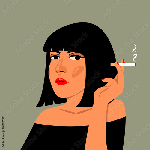 Beautiful girl woman with a cigarette.flat illustration.