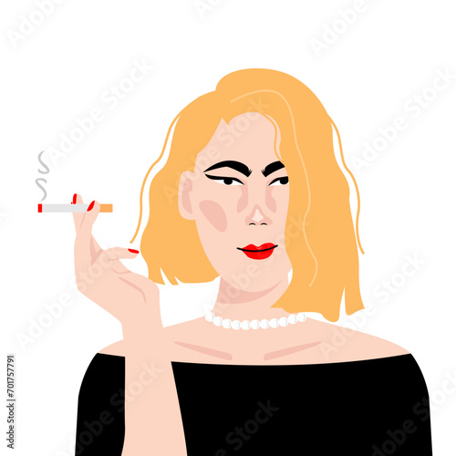 Beautiful girl woman with a cigarette.flat illustration.