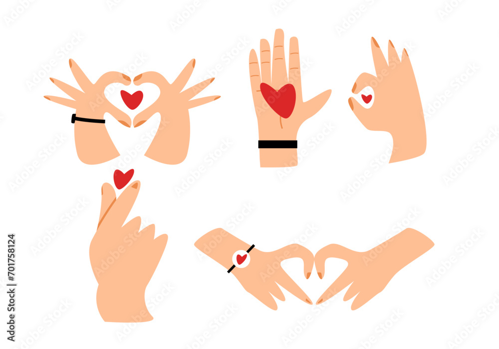 Obraz premium Set of collection with I love you heart sign. Set of Valentine day and expressions love to you, message of love hand gesture, shapes heart with hands.