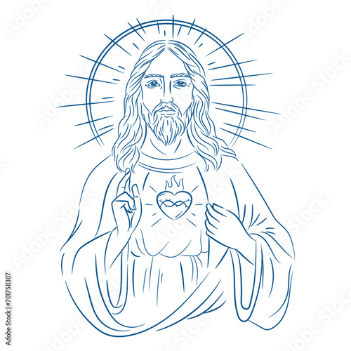 Hand Drawn Jesus Christ Line Art Sketch (ID: 701758307)