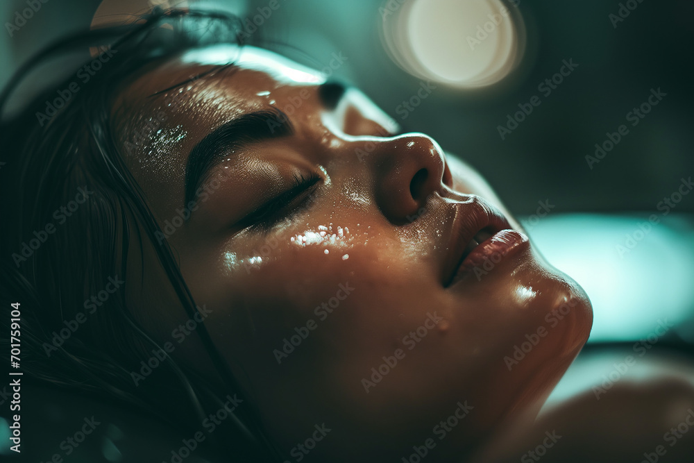 close up portrait of an asian woman relaxing in spa while getting a treatment. beauty and spa ads marketing image for websites, flyer and posts. close up portrait of an asian woman relaxing in spa while getting a treatment. beauty and spa ads marketing image for websites, flyer and posts.