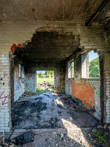 Interior of old laundry building on an abandoned airbase